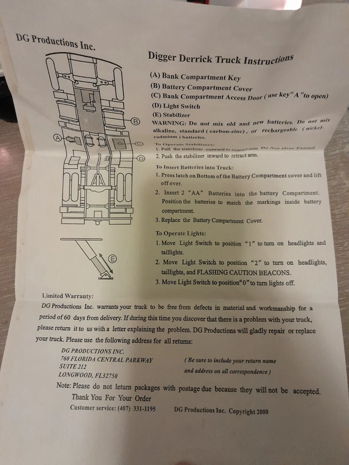 1996 DG Productions 1996 GMC AEP Digger Derrick Truck w/ Box & Instructions - Image 4 of 4