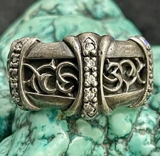 Sterling Silver Carved Oxidized Celtic Goth Tribal Crystal Ring 10.75 Hefty 15g