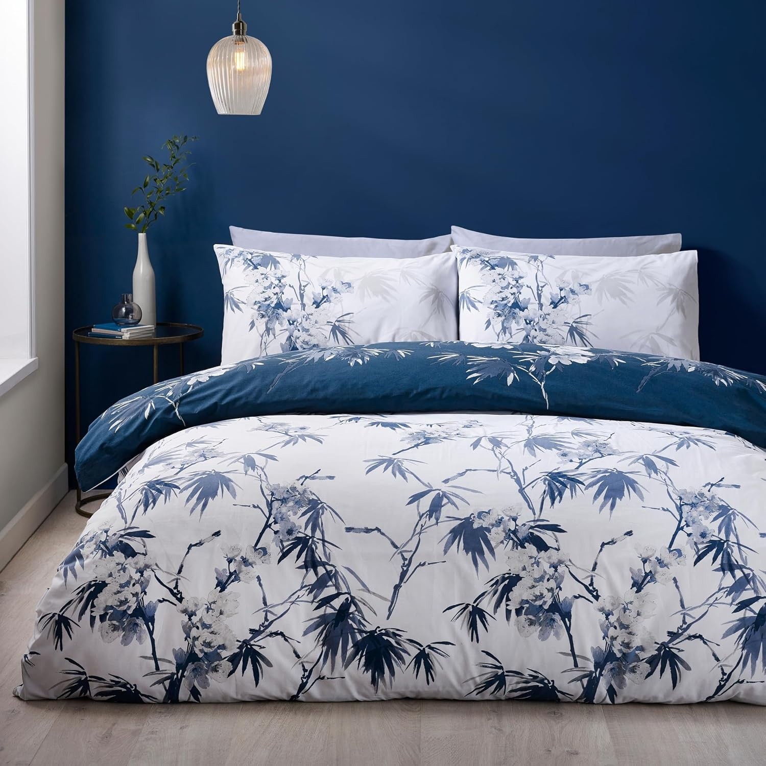 Catherine Lansfield Japanese botanical Duvet Cover King Quilt Bedding Set Blue - Image 2