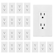 20 Pack White Decorator Receptacle with Screwless Wall Plate, Standard Electrica