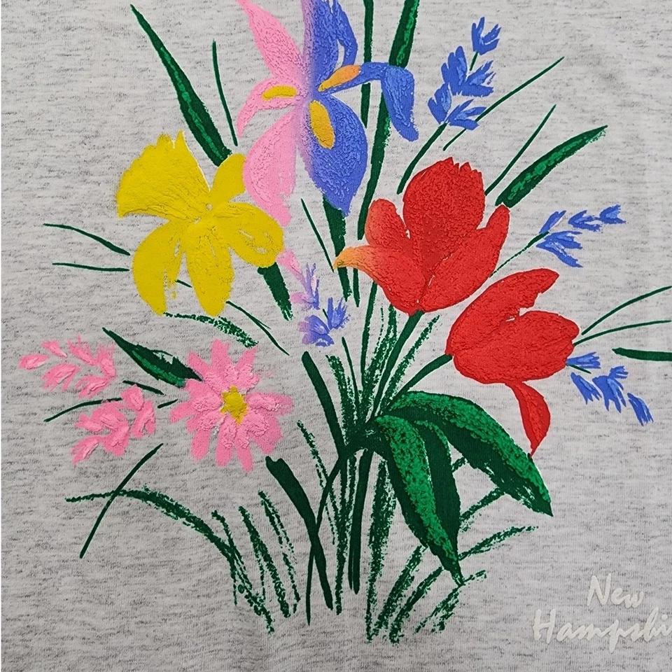 Винтажный Alore Топ женщин M серый бирюзовый ворота контраст рулон рукав графический футболка - Изображение 2 из 4