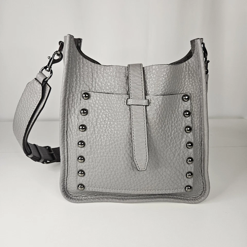 Rebecca Minkoff Unlined Feed Leather Crossbody Bag Gray Studded - Image 2 of 4