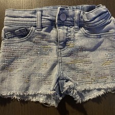 Cherokee Girls XS Light Blue Denim Cut-Off Shorts Studded Frayed Hem Pockets