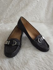 Coach Flores Black Fabric Leather Jacquard Signature C Loafer Womens Size 8
