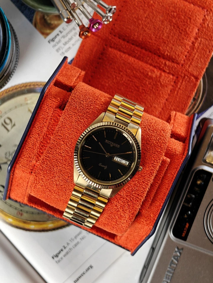 Wittnauer QWR президент стиль | черный циферблат день-дата | винтажные кварцевые часы 36 мм - Изображение 2 из 4