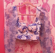 ASOS Design Floral Corset Crop Top with Organza Sleeves