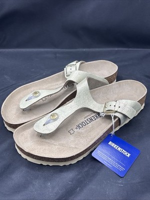 NWT Birkenstock New Gizeh Golden Ivory Thong Sandals Birko Flor Size 40 New!