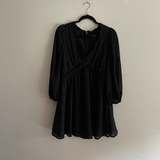 Lulus Women M Forever In My Heart Black Striped Balloon Sleeve Mini Dress