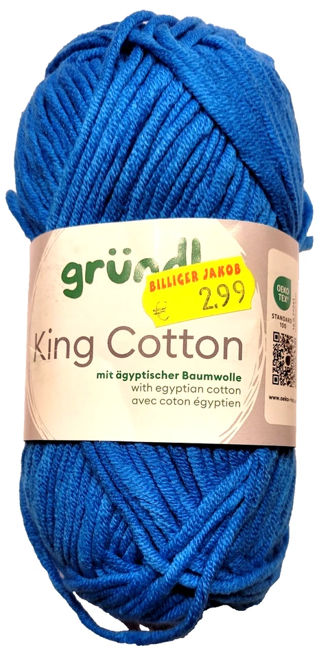 Gründl King Cotton blau Farbe: 3360-36 50g 78m 55% Polyacryl, 45% Baumwolle