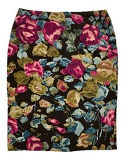 Talbots Sz 6 Fully Lined Black Floral Pencil Skirt Floral Cotton Silk LN