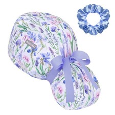Satin Lined Scrub Cap Womens Ponytail Holder Buttons Adjustable Nurse Hat