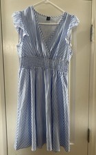 SHEIN Striped Dress Womens Large Blue White Ruffle Sleeve Elastic Waist