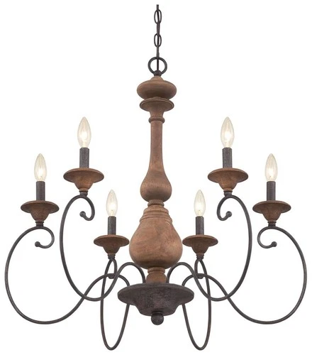 Quoizel Auburn 28" Wide 6-Light Rustic Traditional Wood Chandelier - Picture 4 of 5
