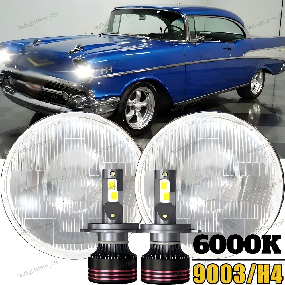 Pair 7" Inch Round LED Headlights Hi/Lo Sealed Beam For Chevy Bel Air 1955-1957