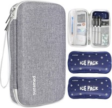 suzamed Insulin Cooler Travel Case, 2x150g Ice Pack TSA Approved, Grey