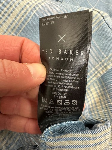 TED BAKER Hilands Hemd Karomuster Baumwolle Leinen Doppeltasche Utility 1 UK 8 S - Bild 8 von 11