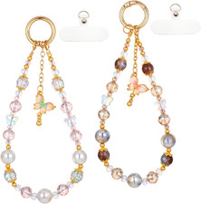 2Pcs Phone Beaded Charms Strap Pink Cute Aesthetic Love Phone Chain Key Chain Cr