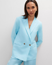NEW ANN TAYLOR 198 GULF STREAM BLUE LINEN BLEND DOUBLE BREASTED BLAZER SZ 14