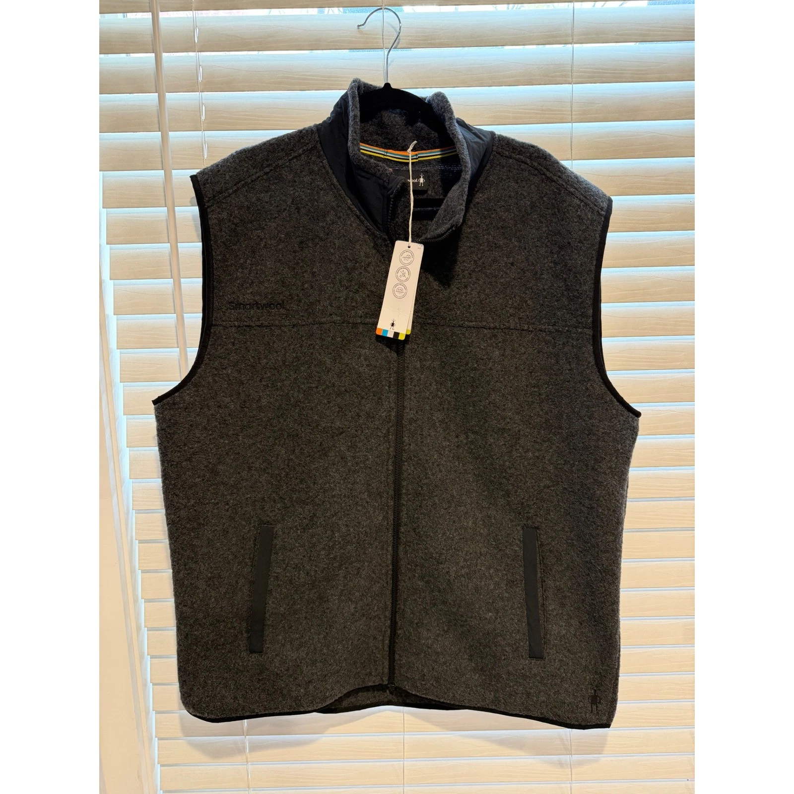 Smartwool Men's Charcoal Heather Fleece Vest Full Zip Pockets Size 2XL