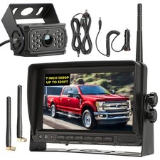Solar Wireless Backup Camera 7'' DVR Kit HD 1080P 2 Antenna For RV Trailer Truck