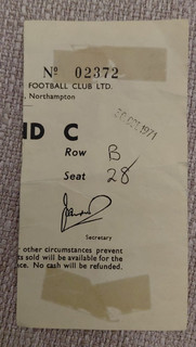 TICKET STUB NORTHAMPTON TOWN V GRIMSBY TOWN DIVISION FOUR 30 OCTOBER 1971