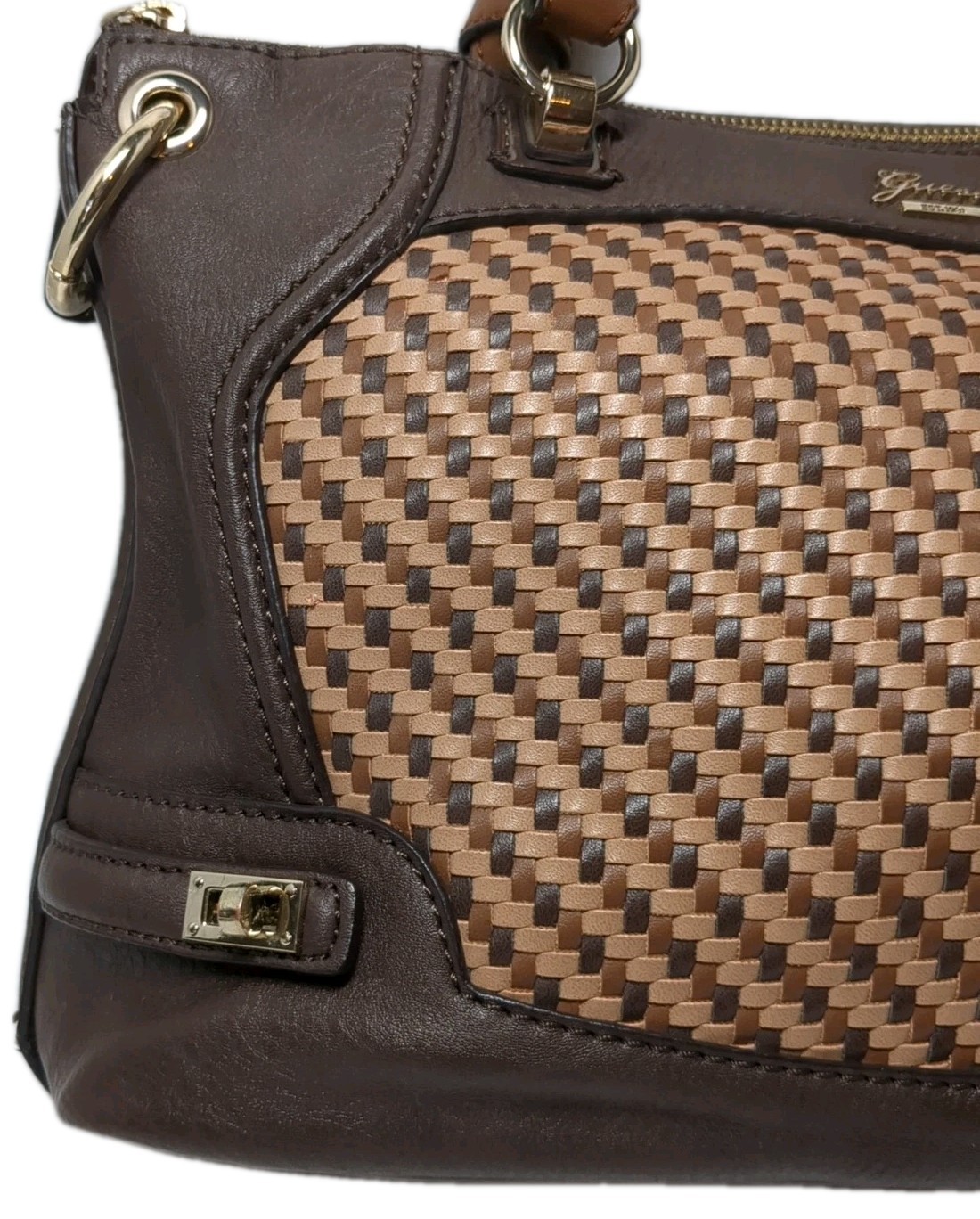 Guess Dizzy Brown Woven Handbag With Braided Hand… - image 6