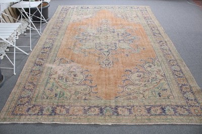 Turkish Rug, Oversize 6,9x10,3 ft Vintage Rug, Brown Blue Oriental Wool Rug
