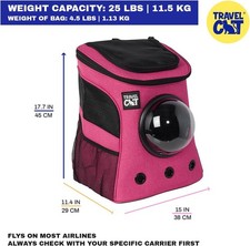 Fat Cat Backpack Carrier, with Space Capsule Bubble, Rose Pink