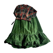 Antique Victorian Silk Skirt Plaid Blouse Set Green Red Christmas 1890s As-Is