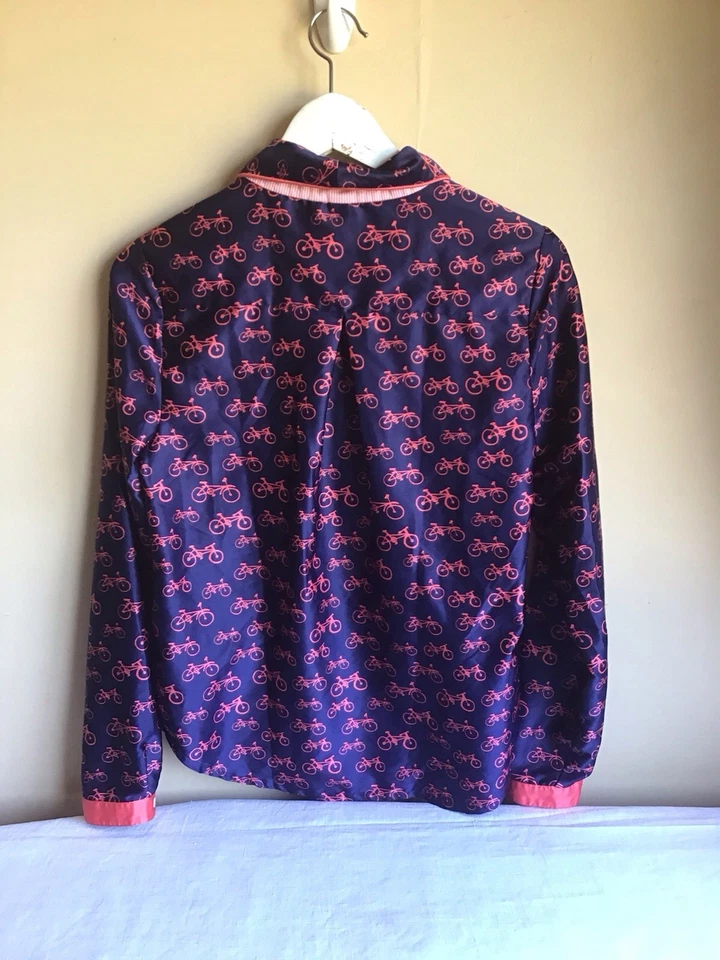 Conjunto de pijama pantalón manga larga satinado sedoso bicicleta azul Eloise Anthropologie para mujer pequeño Foto 4 de 4