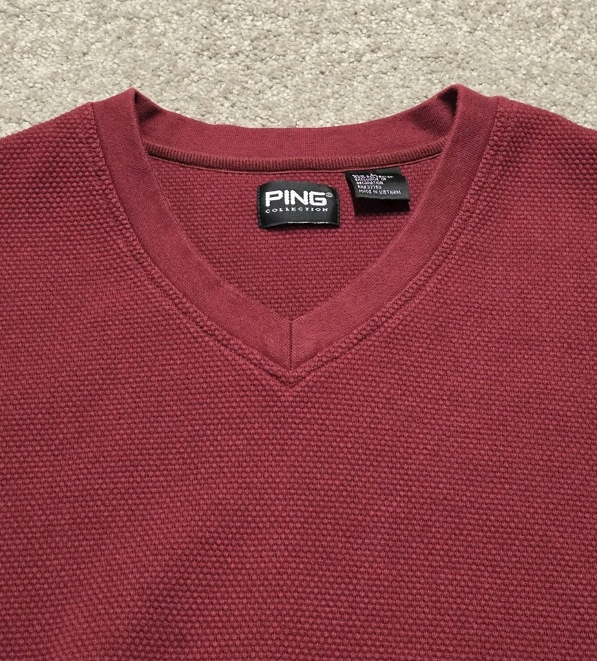 De Colección Años 90 Colección Ping Peso Pesado Remache Cuello en V Golf Suéter Chaleco Para Hombres L Granate Foto 3 de 4