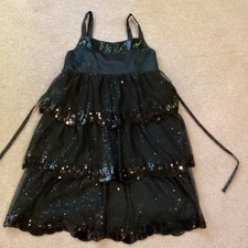 JUSTICE 14 PARTY/ FANCY OCCASION DRESS, BLACK, SPARKLY SEQUINED, STRAPS, TIERED