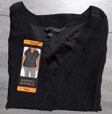 Banana Republic Blouse Adult Womens 2XL Black Short Sleeve V-Neck Top