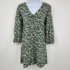 Madewell Babydoll Top V-Neck Button-Front Mini Dress in Forest Leaves Size Small