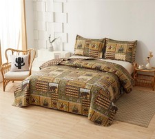Smuge 3 Piece Moose Bear Cabin Plaid Reversible Quilt Set King,Rustic Home Lodge