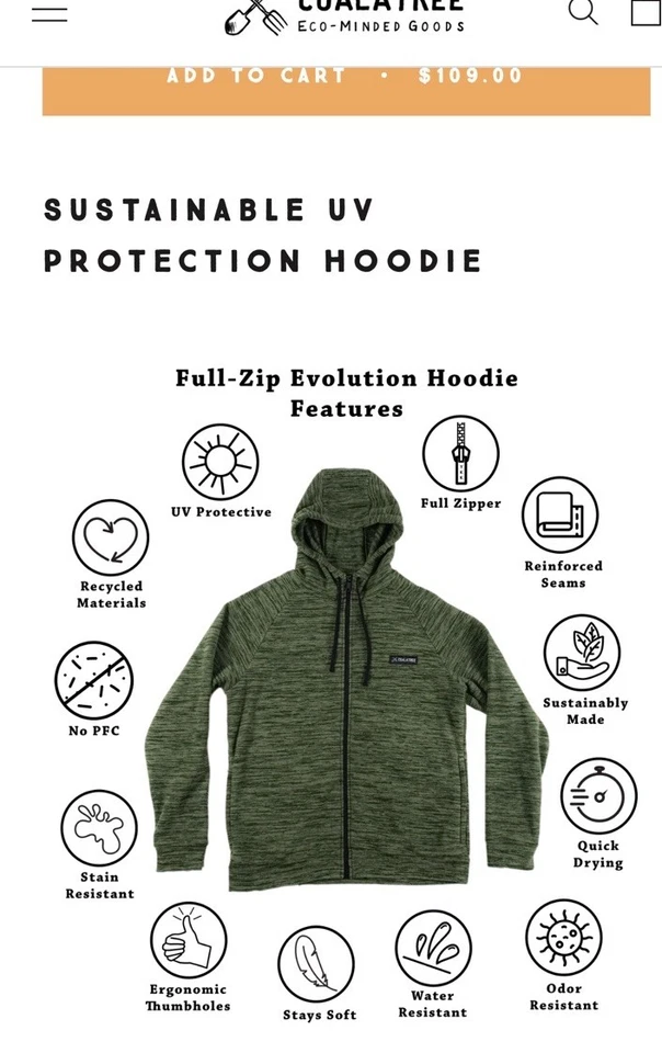 COALATREE “Evolution” Hoodie Eco Friendly Dark Grey Unisex New NWT $109 Small - Image 2 of 4