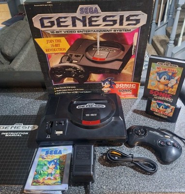 Sega Genesis Console Bundle Model 1 Box SONIC 1 Game TESTED WORKING