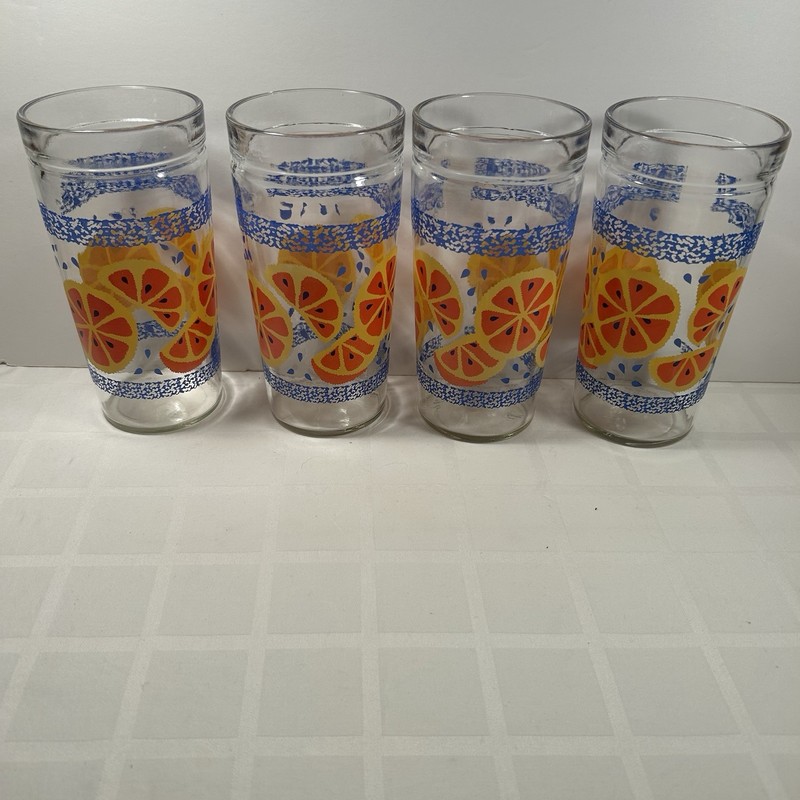 Vintage Original  Anchor Hocking Orange Slices Breakfast Glasses lot of 4