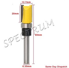Mortise / Template Flush Trim Router Bit. 1/4” Shank.  20mm X 12.7mm X 63mm (Y)