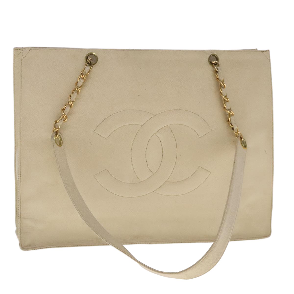 CHANEL COCO Mark Chain Tote Bag in Beige Grained Calfskin with Gold CC Logo bs18886