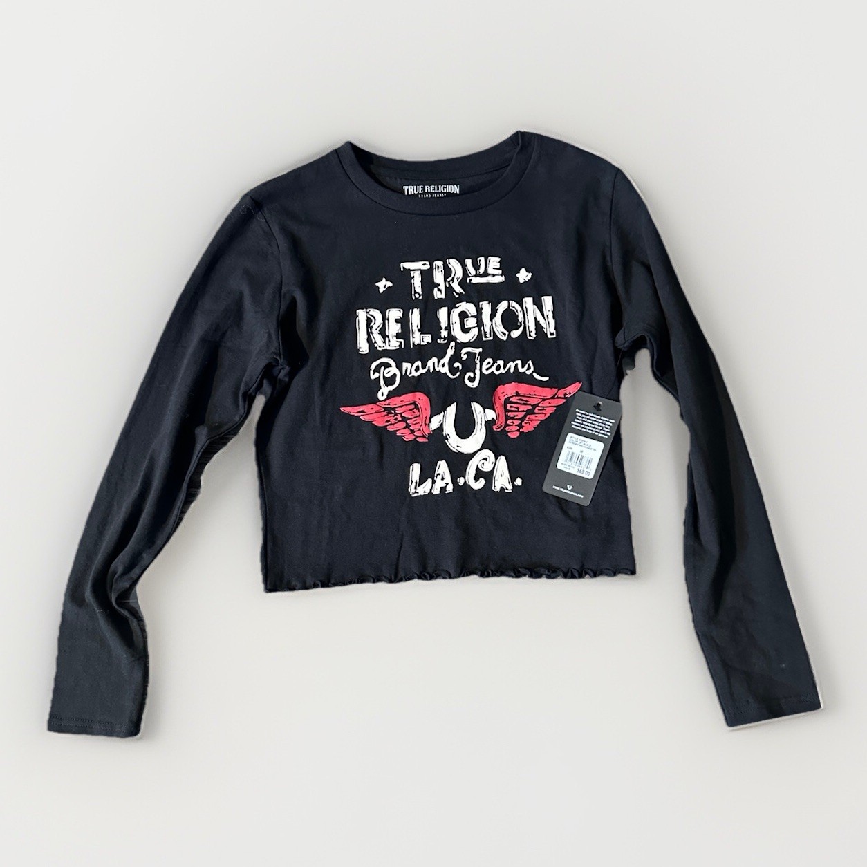 TRUE RELIGION Distressed Black Long Sleeve Baby  Tee Size Medium Brand New thumbnail 6