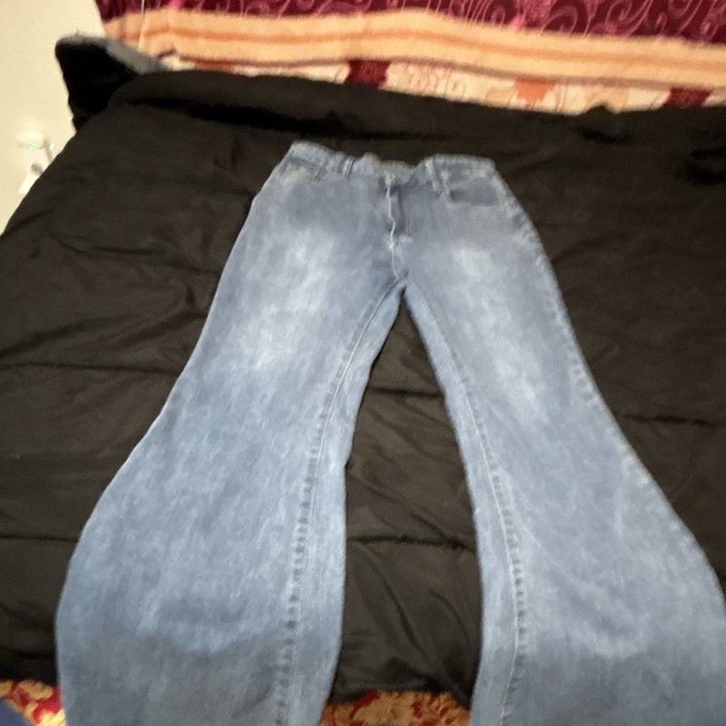 SHEIN Women's Petite L Blue Medium Wash Flared Denim Jeans 5-Pocket