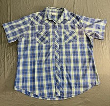 Wrangler Wrancher Men's XXL Blue Green Plaid Pearl Snap Western Cowboy Shirt
