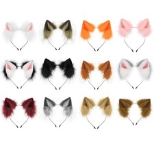 Share Faux Fur Cat Fox Ears Headband Furry Animal Hair Hoop Halloween Cosplay Co