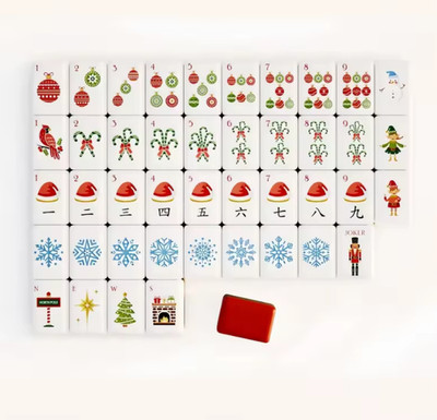 Luxury American Mahjong Set 160 Engraved Acrylic Tiles Christmas Red 02