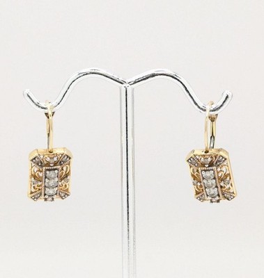 14K Yellow Gold 4g Diamond Open Work Drop Dangle Filigree Formal Dress Earrings