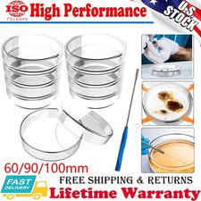 Glass Petri Dishe 60/90/100mm Reusable w/ Lids Autoclavable Lab Petri Plates New