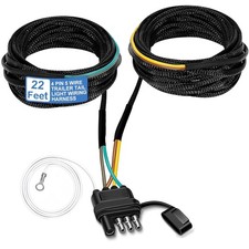 22 Ft 4-Pin 5-Wire Trailer Wiring Harness with Nylon Mesh Protection, A Trailer