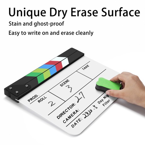 Registi Film Clapper Board Cancellazione a Secco Pellicola Ardesia 10x12" Acrilico Colore Stick - Foto 3 di 6