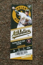 ATHLETICS VS ASTROS 7/22/2014 FULL TICKET ~ L.J. HOES HR/GENTRY (2 STEALS)